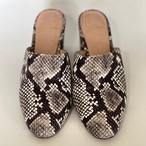 J Crew Womens Size 7.5 Sophie Embossed Leather Snake Print Mules
